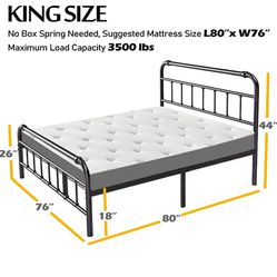 King Size Metal Bed Frame New Never Used Partially Assembled 