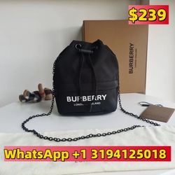 Burberry Phoebe Small Black Nylon Drawstring Bucket Bag Purse