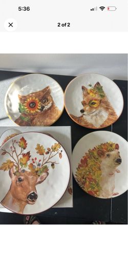 Pier1 Fall Woodland Animal Ceramic Plate Set of 4