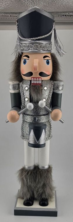 Wooden Silver and Black Drummer Nutcracker