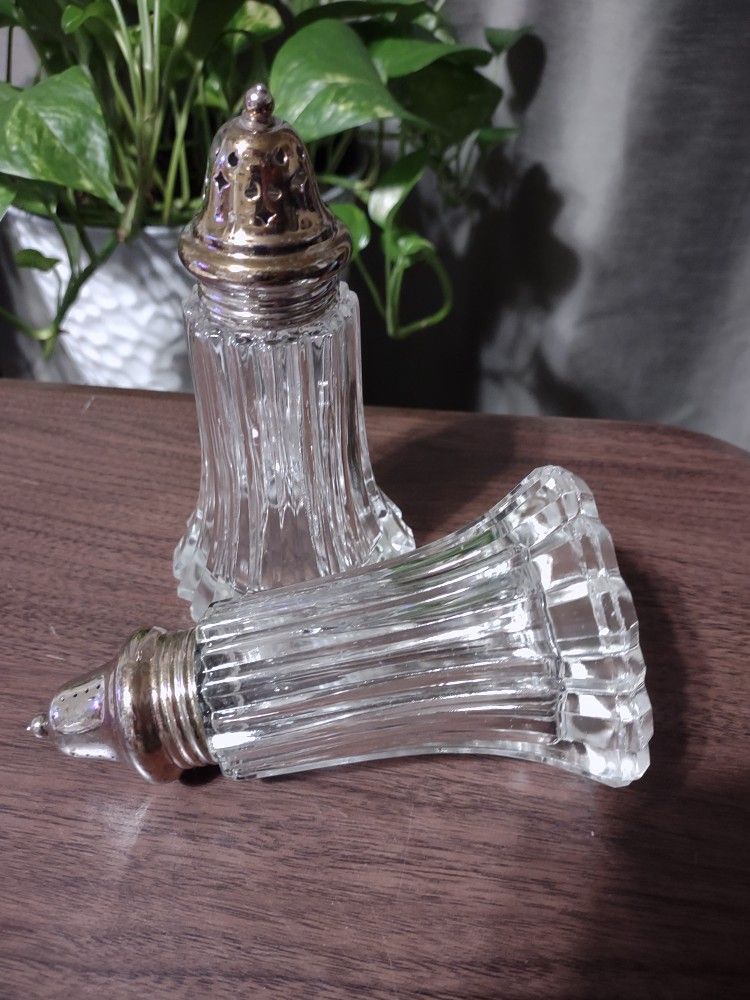 Large 6" Tall Crystal Glass Salt Pepper Shakers