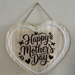 Laser Engraved HAPPY MOTHER’S DAY  LED Light Up Wood Heart Sign 