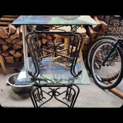 Very nice set of rod iron glass top end tables only $50 for the set