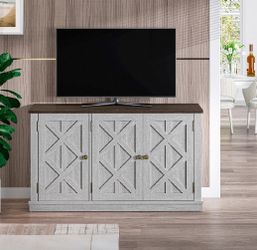 48 in. 3-Door Saw Cut-Off White Sideboard Buffet Table Accent Cabinet