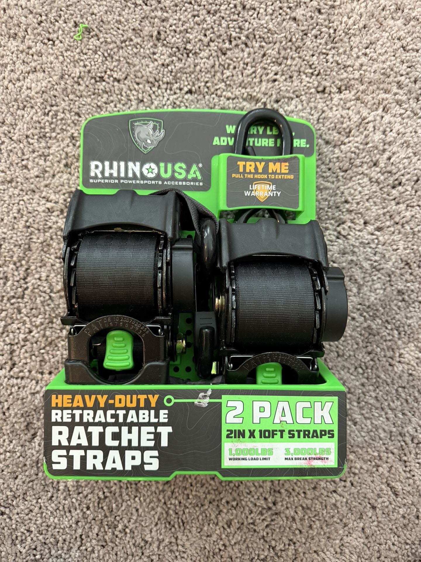 Rhino USA 2in x 10ft Retractable Ratchet Straps