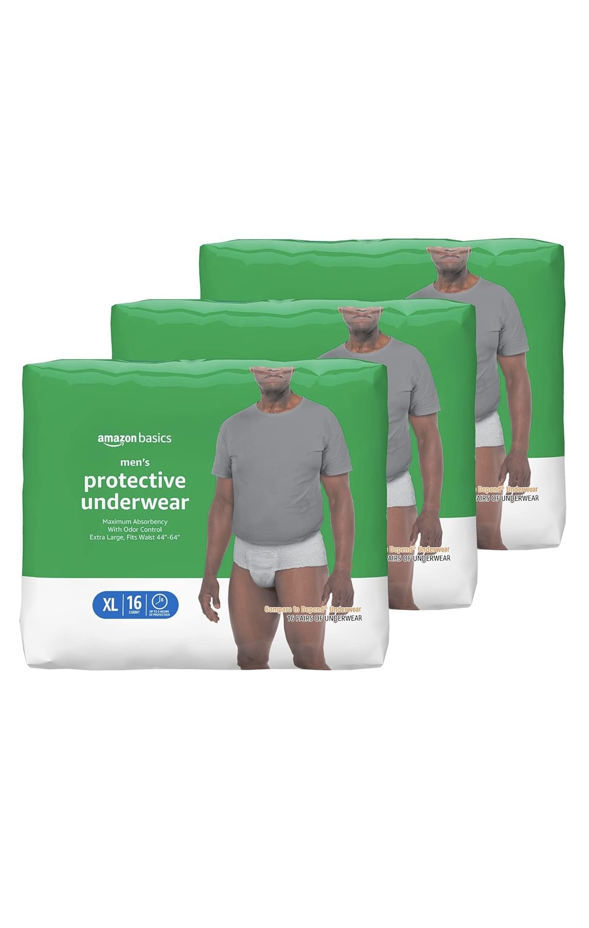 Amazon Basics Incontinence Underwear for Men, Maximum Absorbency, X-Large, 48 Count (3 Packs of 16)