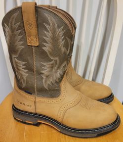 ARIAT WORK, MEN'S 10 INCH WORKHOG, SOFT TOE WHEAT PULL-ON WORK BOOTS SIZE 10 EE