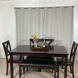 Contemporary Dining Table With Chairs & Bench