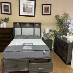 3 PCS QUEEN BEDROOM SET: QUEEN BED FRAME, NIGHTSTAND, DRESSER