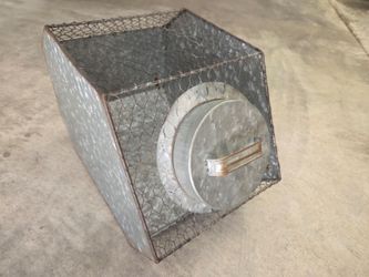 Vintage Farmhouse Galvanized Metal & Chicken Wire Storage Bin – Industrial Decor