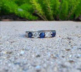 Platinum Sapphire 0.36 Ctw Diamond Ring (Jewelry Box Included)
