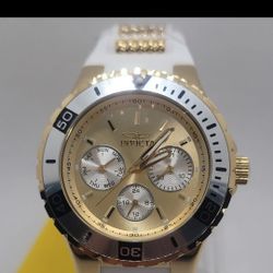 invicta Aviator chronograph gold dial white silicone strap sport womans watch
