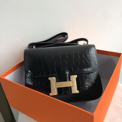 Hermes Constance Crocodile Black Women Bag Shoulder Bag