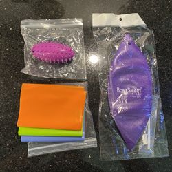 BoneSmart Pilates Exercise Props Bundle Ball, 3 Resistance Bands & Foot Massager