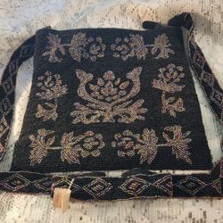 Vintage INDEED Brand Beaded Purse/ Shoulder Bag / Crossbody - Black- XL Shoulder Strap - Unused 