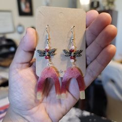 🔥HUGE earring SALE! Handmade Pink to Crean Gradient Dragonfly Dangle Earrings