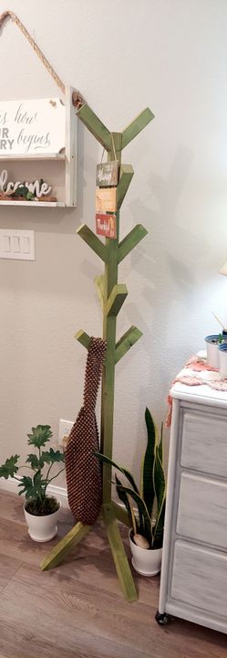 🌱10 Hooks Solid Wood Coat/Hat/Bag Rack Stand ::: 65"H X 20"W X 20"D ::: Oregano