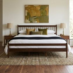 Revna King Size Traditional Wood Bed with Headboard and Footboard
