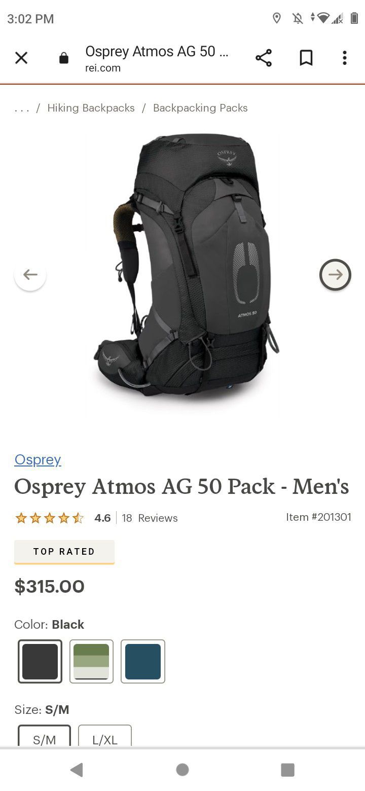 Osprey Atmos 50G, Hiking Pack, Retails, $315.00
