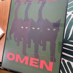 Framed 20x30 “Good Omen” Custom Art Poster – Black Cats Design