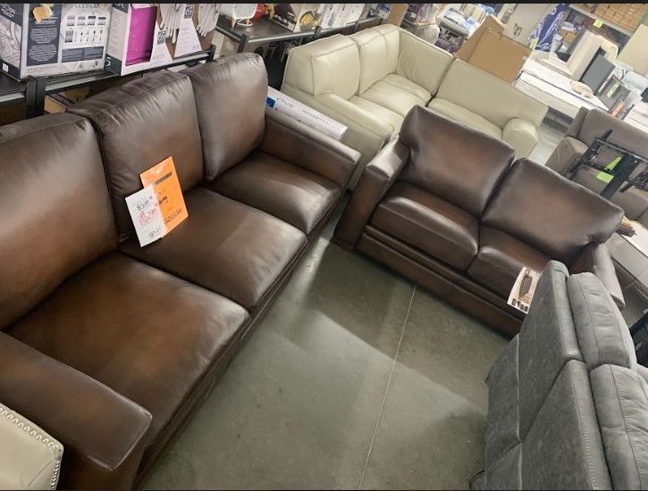 COSTCO Top Grain Leather Brown Sofa LoveSeat