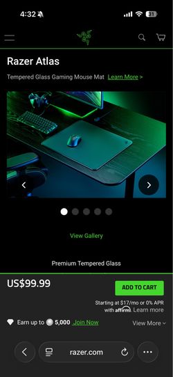 Razer Atlas Glass Mouse Pad Black – Like New