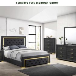 BLACK AND GOLD QUEEN BEDROOM SET