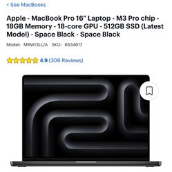 Apple - MacBook Pro 16" Laptop - M3 Pro chip - 18GB Memory - 18-core GPU - 512GB SSD (Latest Model) - Space Black - Space Black