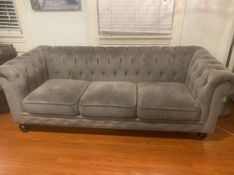 Living Room Couch Sofa Set Gray Tufted Velvet
