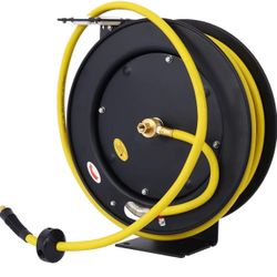 Air Hose Reel Retractable 3/8" Inch x 50' Foot SBR Rubber Hose 