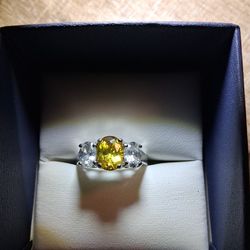 Sterling Silver 925 Cubic Zirconia and Citrine ring size 8