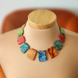 GORGEOUS Multicolor Genuine Stone Statement Necklace!