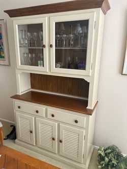 Two-Tone Wood China Hutch Cabinet