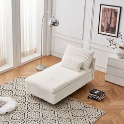 VASOENY 62-IN W Corduroy Beige Chaise Lounge Chair Indoor Sleeper Sofa Couch Bed