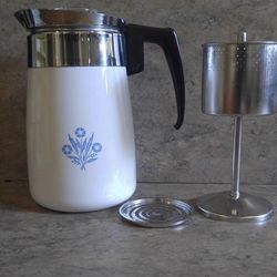 Corning Ware Blue Cornflower 6 Cup Stovetop Coffeepot Percolator—Great Condition!!