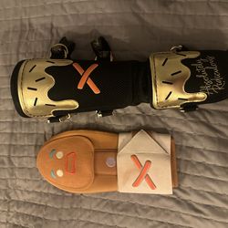 Absolutely rediculous baseball gear new leg guard and sliding mitt semi used