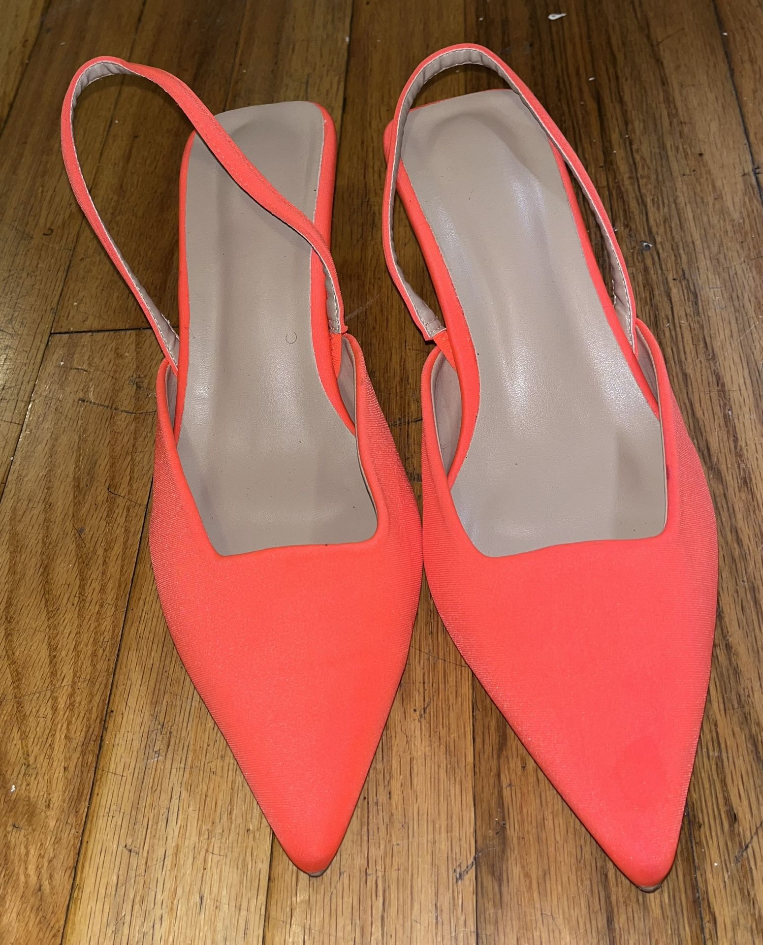 Vibrant Coral Slingback Low Heels