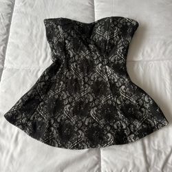 Love Culture Black Lace Strapless Padded Corset Peplum Top – No Wire Bustier – Size S