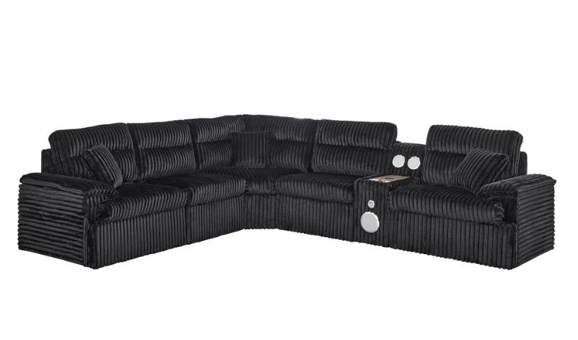 Black 6-PC Sectional w/ Bluetooth Speakers & Wireless charger