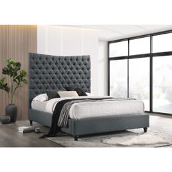 GREY CAL KING PLATFORM BED FRAME. 