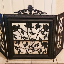 Metal Fire Screen And Fireplace Candle Holder