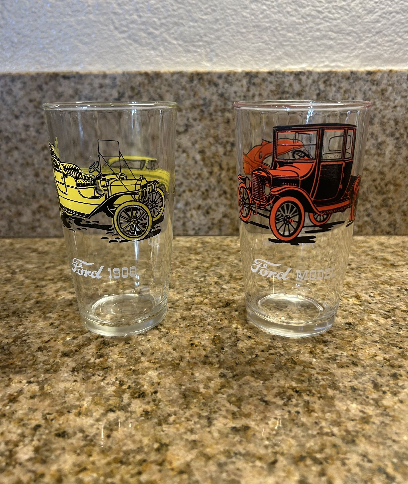 Hazel Atlas Vintage Glasses Featuring Ford T Thunderbird & Fairline 500 Club Victoria