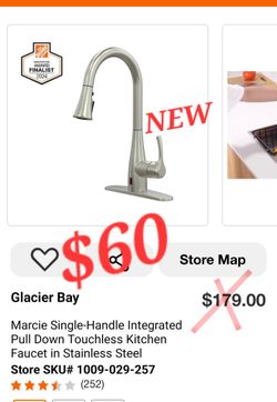 NEW Glacier Bay Marcie Touchless Pull-Down Kitchen Faucet – $60