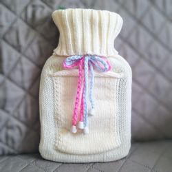 Small Hot Water Bottle With Hand Knitted Cover