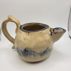 Vintage Heavy Crude Glazed Pottery Pitcher With Handle Signed 'Mark' 5" Tall