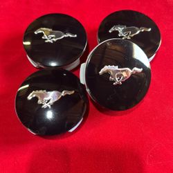 4- 2015- 2019 Ford Mustang 10026 10162 10164 Black Center Caps OEM FR3C1A096AC