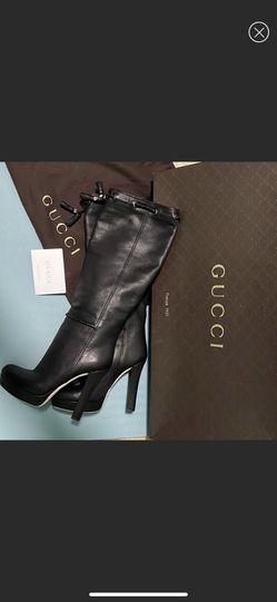 Gucci Marekesh Calf, size 37 1/2, color black, platform boots
