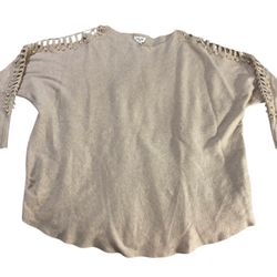 Siren Lily Beige Dolman Knit Sweater Lace-Up Pearl Reglan Sleeve Women Size 2XL