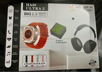 BRAND NEW IN BOX HA40 Ultra 2 Big 2.3 Infinite Display (Headphones, Rubik’s Cube Audio, Watch) Bundled 3-in-1 tech kit that typically includes a smart