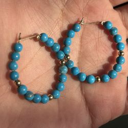 Chrysocolla Gold Hoop Bead Earrings So Pretty 
